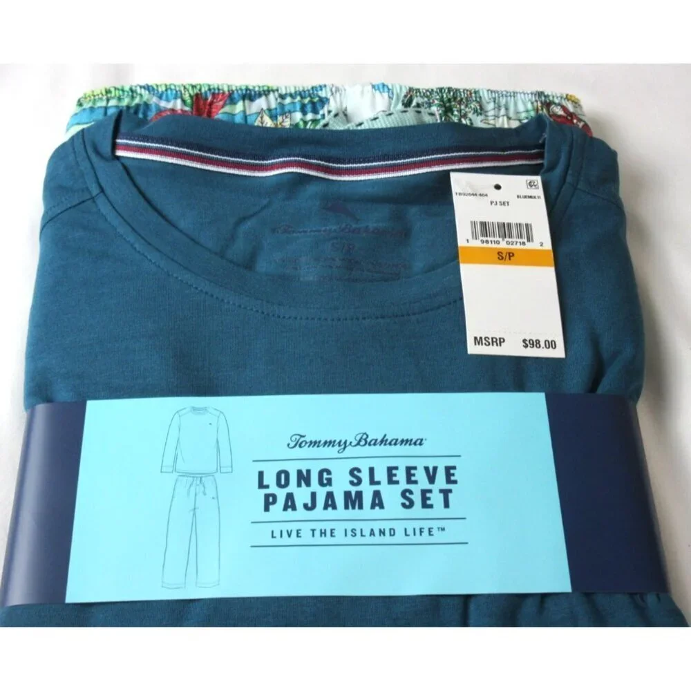 Tommy Bahama Men's Long Sleeve Island Life 2 Piece PJ set Tropical Green Holiday
